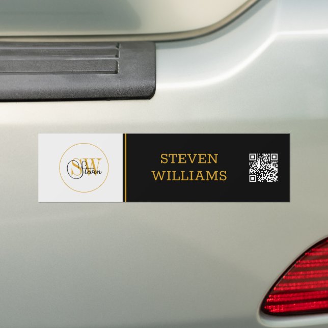 Monogrammed Name & Modern Signature / QR Code Bumper Sticker (On Car)