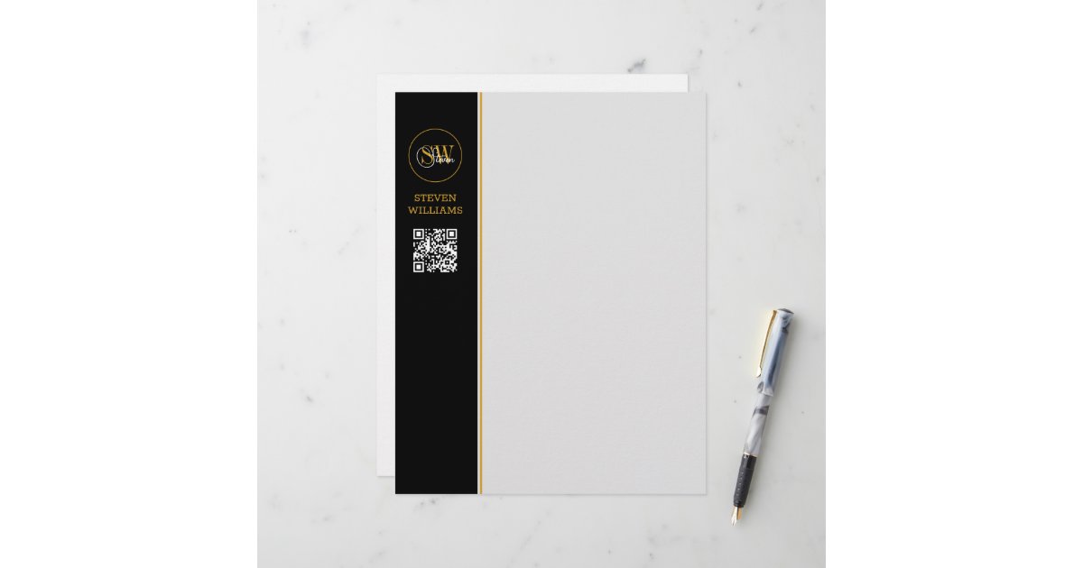 Monogrammed Name & Modern Signature / QR Code Custom Letterhead | Zazzle