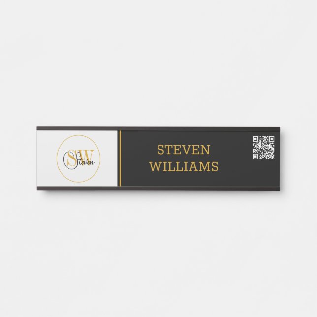 Monogrammed Name & Modern Signature / QR Code Door Sign (Front)