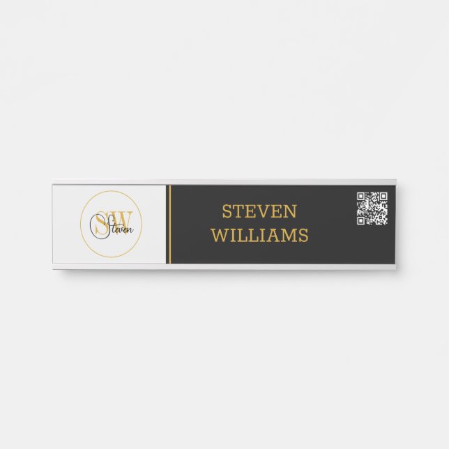Monogrammed Name & Modern Signature / QR Code Door Sign (Front)