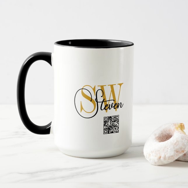 Monogrammed Name & Modern Signature / QR Code Mug (With Donut)