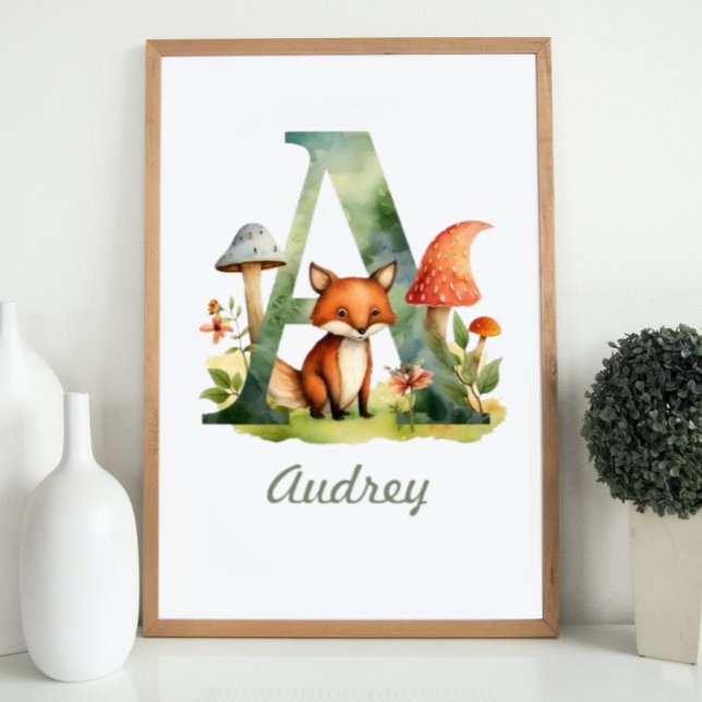 Monogrammed Name Nursery Poster Woodland Letter A (Monogrammed Name Nursery Poster Woodland Letter A)