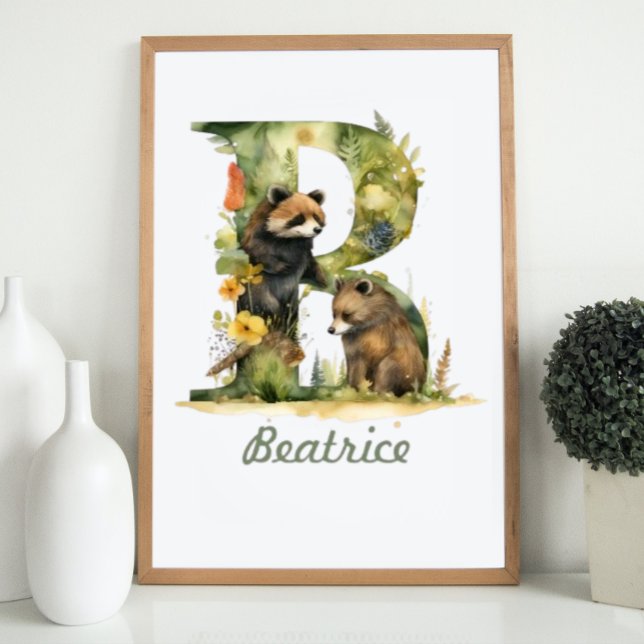 Monogrammed Name Nursery Poster Woodland Letter B (Monogrammed Name Nursery Poster Woodland Letter B)