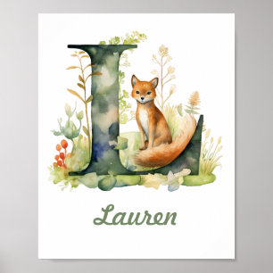 Monogrammed Name Nursery Poster Woodland Letter L