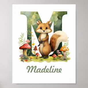 Monogrammed Name Nursery Poster Woodland Letter M
