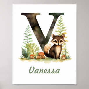 Monogrammed Name Nursery Poster Woodland Letter V
