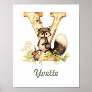 Monogrammed Name Nursery Poster Woodland Letter Y