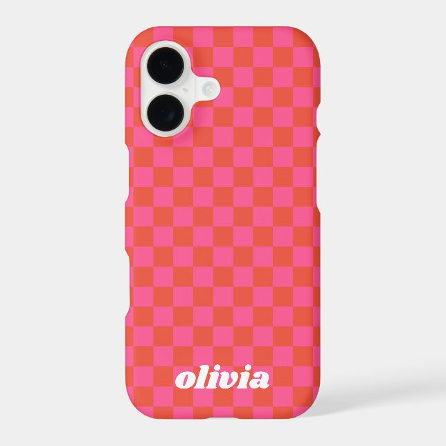 Monogrammed Name Pink Red Checkerboard Pattern  (Back)