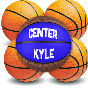 Monogrammed Name & Position in Blue/White   Mini Basketball