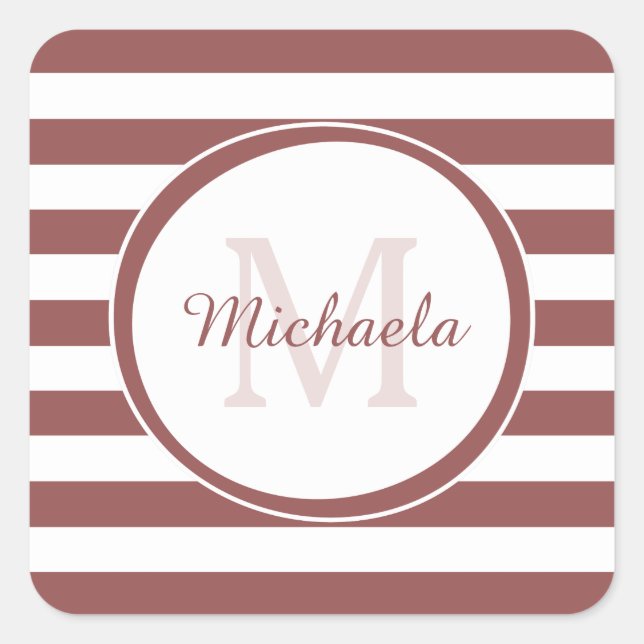 Monogrammed Name Preppy Thick Indian Red Stripes Square Sticker (Front)