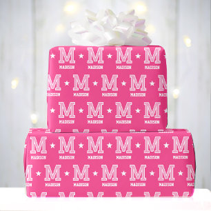 Monogrammed Name Star Pink Custom Wrapping Paper