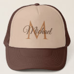 Monogrammed Name Tan And Brown Unisex Baseball Cap<br><div class="desc">Monogrammed Name Tan And Brown Unisex Baseball Cap Template Unisex Elegant Trendy Trucker Hat.</div>