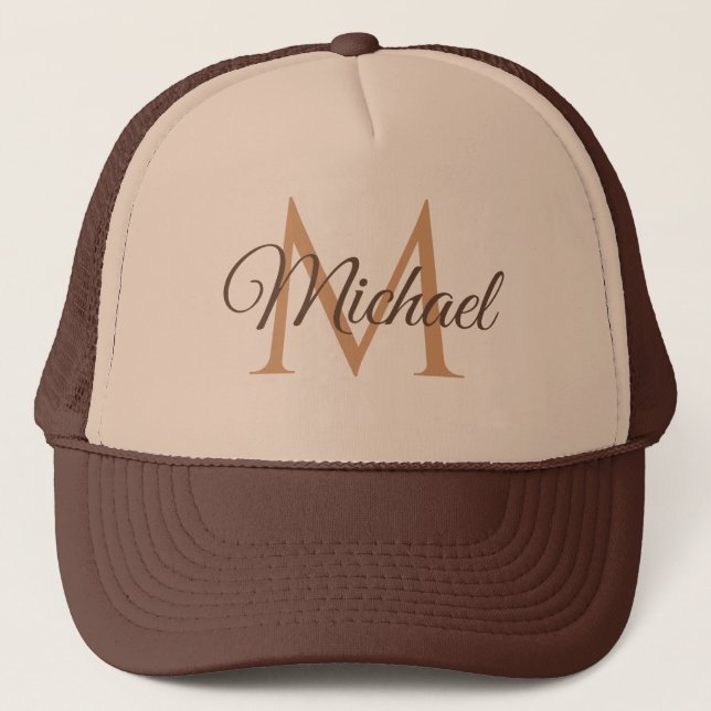 Monogrammed Name Tan And Brown Unisex Baseball Cap (Front)