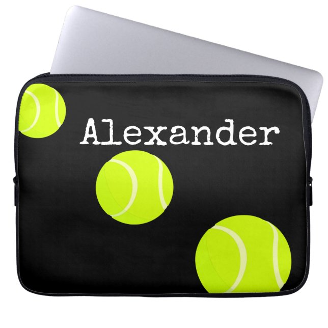 Monogrammed Name Tennis Ball Black Laptop Sleeve (Front)