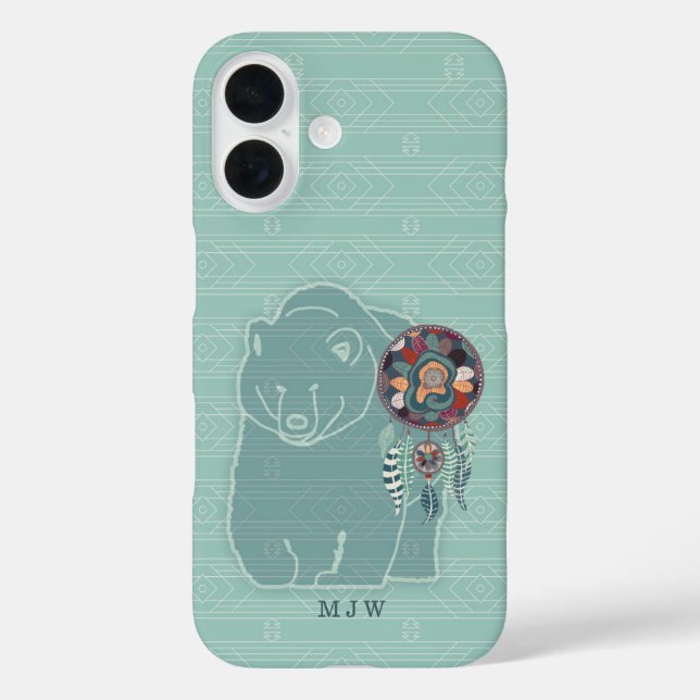Monogrammed Native American The Bear in Teal Case-Mate iPhone Case (Back)