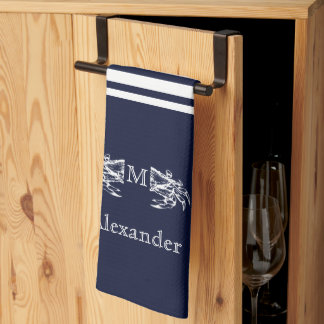 Monogrammed Nautical Navy Blue White Crab Anchor K Tea Towel