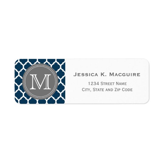 Monogrammed Navy Blue & Grey Return Address Label