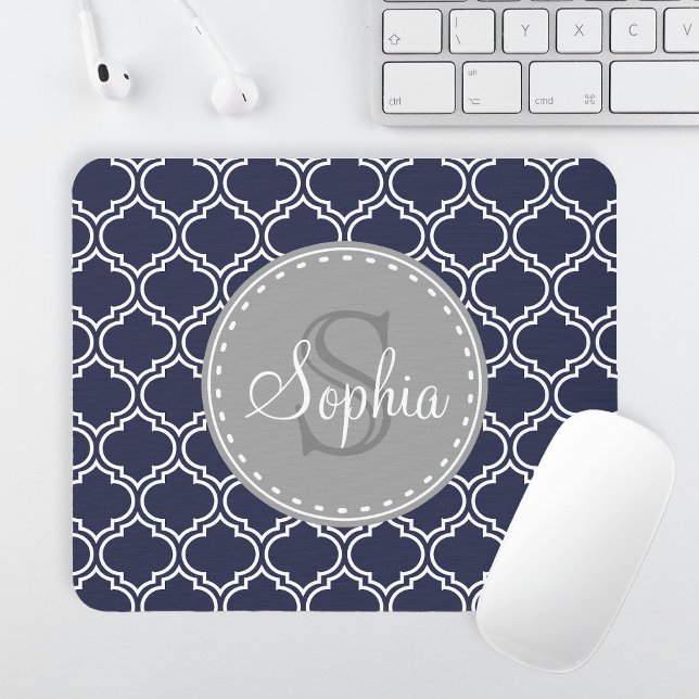 Monogrammed Navy Blue Lattice Pattern Mouse Mat (Creator Uploaded)