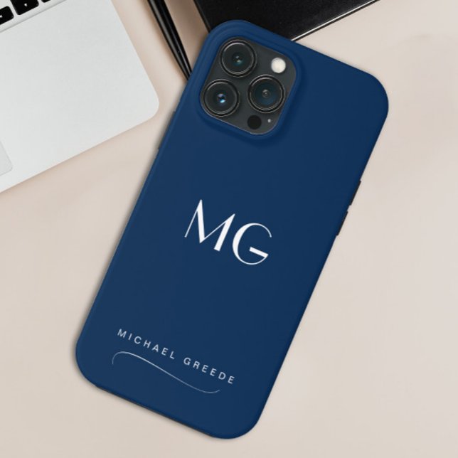 Monogrammed Navy Blue Minimalist With Name Case-Mate iPhone Case (Creator Uploaded)