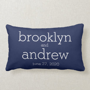 Monogrammed Navy Blue Modern Wedding Pillows