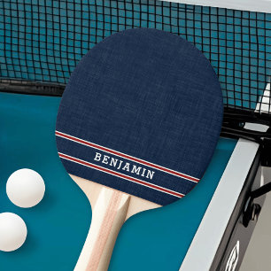 Monogrammed Navy Blue Red and White Stripes Modern Ping Pong Paddle