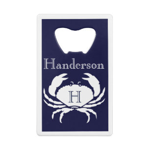Monogrammed Navy Blue White Crab Nautical  Cr