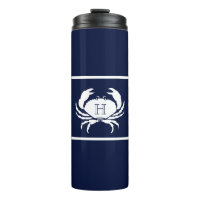 Monogrammed Navy Blue White Crab Nautical 