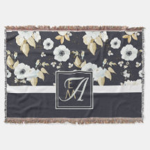 Monogrammed Navy Blue White Floral Decor Anemone