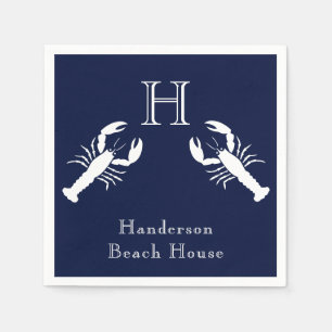 Monogrammed Navy Blue White Lobster Nautical    Napkin