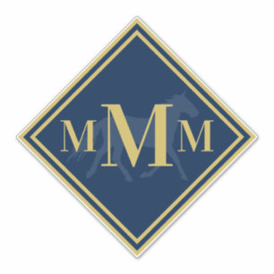 Monogrammed Navy + Gold Trotting Horse Tack Trunk