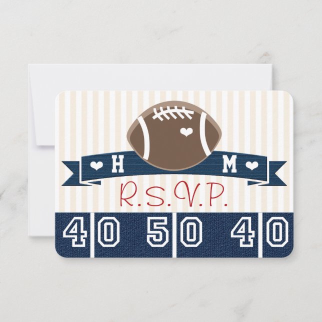 MONOGRAMMED NAVY RSVP FOOTBALL WEDDING RSVP (Front)