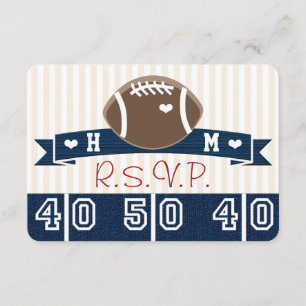 MONOGRAMMED NAVY RSVP FOOTBALL WEDDING RSVP CARD