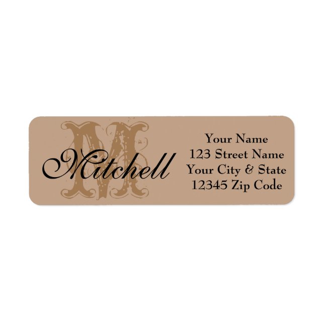 Monogrammed Neutral gold return address labels (Front)