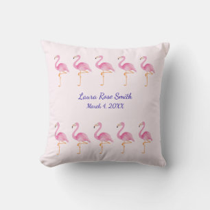 Monogrammed newborn girl flamingos cushion