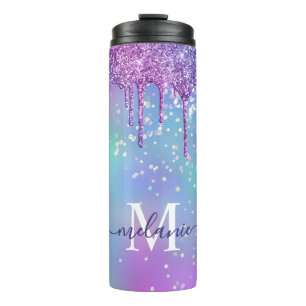 Monogrammed Ombre Rainbow Glitter Drip Thermal Tumbler