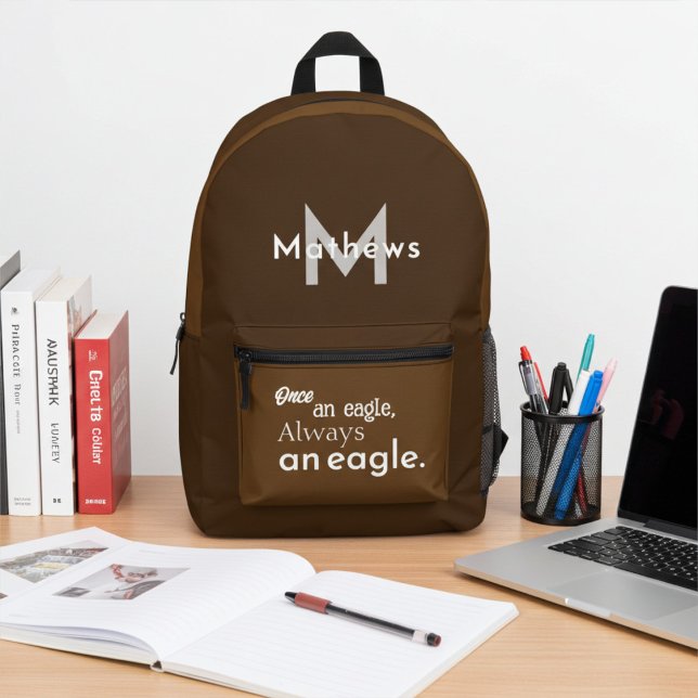 Monogrammed Once an Eagle Always an Eagle Brown Printed Backpack (Creator Uploaded)