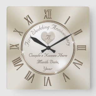 Monogrammed One Year Wedding Anniversary Gifts Square Wall Clock
