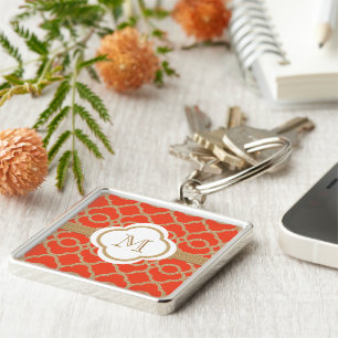 Monogrammed Orange and Gold Moroccan Key Ring