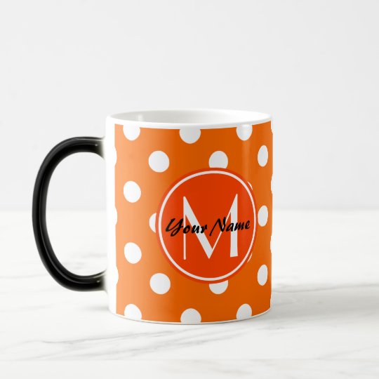Monogrammed Orange and White Polka Dots Pattern Magic Mug