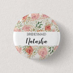 Monogrammed Orange Blush Roses Watercolor 3 Cm Round Badge