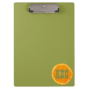 Monogrammed Orange Slice on Green Background Clipboard