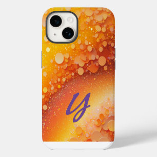 Monogrammed Orange Yellow Glitter iPhone 14 Case