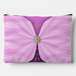 Monogrammed Orchid Pink Jewel Textile Illusion Accessory Pouch
