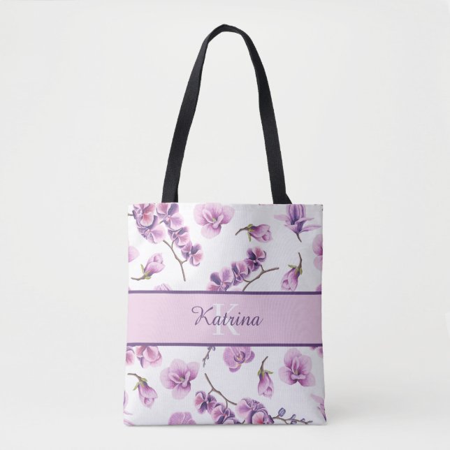 Monogrammed Orchid Tote Bag (Front)