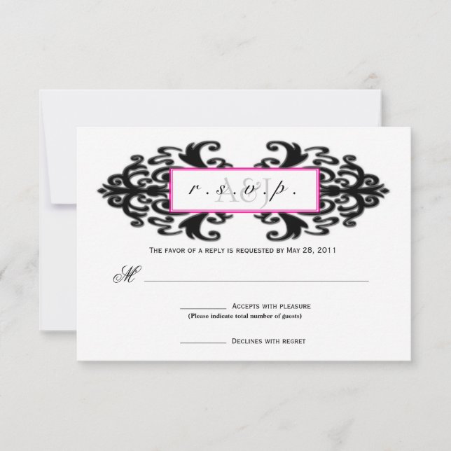 Monogrammed Ornamental Damask RSVP (Front)