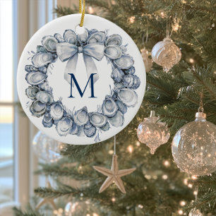 Monogrammed Oyster Shell Wreath Christmas Ceramic Tree Decoration