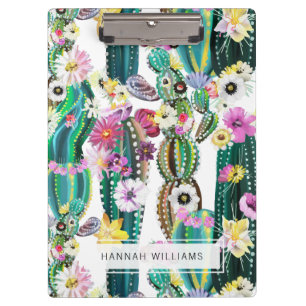 Monogrammed Painted Cactus Patterned Background Clipboard