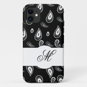 Monogrammed Paisley Vintage Black White iPhone 11 Case