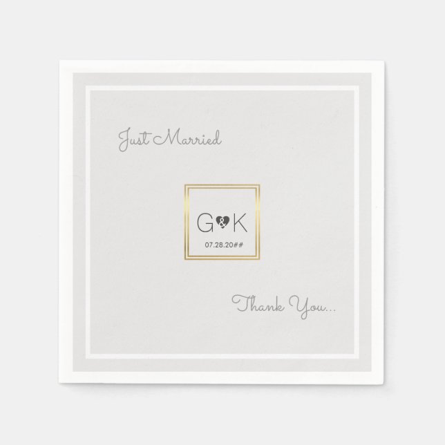 monogrammed pale grey wedding napkin (Front)