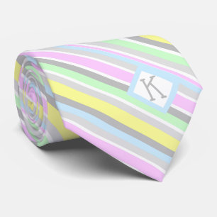 Monogrammed Pastel Diagonal Stripes Tie